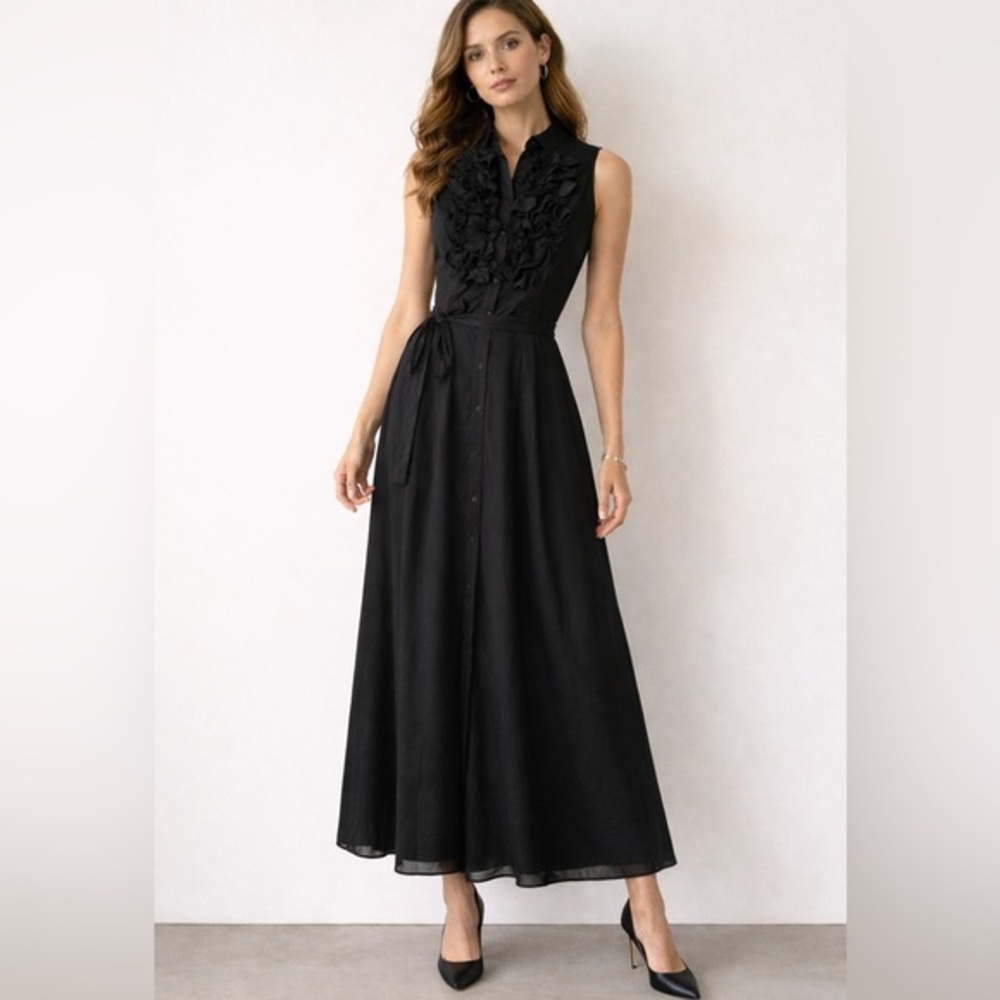 NWOT Vintage CBK  Newport News Black Ruffle Dress Sleeveless Button 10